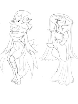 alternate_species anthro anthrofied avian_feet big_breasts black_eyes black_nose bottomless breasts cleavage clothed clothing cosplay crossover_cosplay dress duo ear_piercing eyelashes female floppy_ears forehead_gem front_view gem hat headgear headwear long_sleeves looking_at_viewer lop_ears piercing pokemorph prosthetic prosthetic_leg prosthetic_limb pupils simple_background sitting slit_pupils thick_thighs topwear white_background wide_hips porporpor nine_sols nintendo pokemon red_candle_games goumang_(nine_sols) generation_2_pokemon generation_4_pokemon pokemon_(species) sneasel weavile 3:4 crossover hi_res monochrome