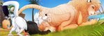anus balls brown_body brown_fur butt_sniffing duo erection feral fur genitals grass green_eyes male male/male perineum pink_anus plant size_difference sniffing white_body white_fur magayser felid feline lion mammal mustelid musteline pantherine stoat true_musteline weasel hi_res