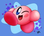 ambiguous_gender blue_background blush blush_stickers looking_at_viewer not_furry one_eye_closed open_mouth simple_background smile solo star toony walking wink yungknight kirby_(series) nintendo kirby waddling_head hi_res