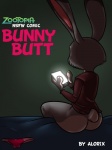 2016 3:4 alorix anthro bed biped bottomless cellphone clothed clothing comic cover cover_art cover_page disney electronics english_text female fur furniture grey_body grey_fur inner_ear_fluff judy_hopps lagomorph leporid long_ears mammal on_bed panties phone rabbit rear_view sitting solo text title tuft underwear zootopia