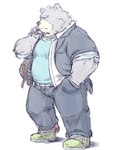 anthro bottomwear clothing kemono male overweight overweight_male pants shirt simple_background solo topwear furipon bear mammal 2023 absurd_res hi_res