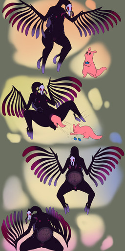 ambiguous_gender anthro belly black_body breasts duo female feral food fruit genitals nipples plant red_body semi-anthro small_breasts tail unbirthing vaginal vore vulva wings x-ray_view tzoru_eweltes rain_world videocult slugcat vulture_(rain_world) absurd_res hi_res