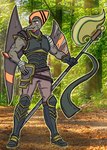 anthro armor athletic athletic_anthro athletic_male axe battle_axe biceps broken_wing brown_body brown_hair brown_scales clothing fingers forest forest_background gloves hair handwear head_crest male muscular muscular_anthro muscular_male nature nature_background outside photo_background plant scales scar short_hair smile snout solo tree wings yellow_eyes goster40k cavemanon_studios goodbye_volcano_high snoot_game naser_(gvh) dinosaur prehistoric_species pterodactylus pterosaur reptile scalie 2023 artist_name digital_drawing_(artwork) digital_media_(artwork) hi_res photography_(artwork) signature