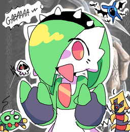 blurred_background clothing female feral fingerless_gloves gloves group hair hair_over_eye handwear humanoid_pointy_ears open_mouth open_smile photo_background pointy_ears smile spiked_hairband melfunnysmell nintendo pokemon gaba_(melfunnysmell) altered_forme_giratina duskull gardevoir generation_1_pokemon generation_2_pokemon generation_3_pokemon generation_4_pokemon giratina humanoid legendary_pokemon pokemon_(species) spinarak zubat mixed_media photography_(artwork)