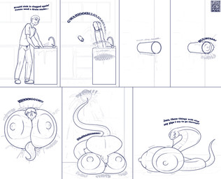 annoyed big_breasts bottomwear breast_growth breasts busty_feral clothing dialogue female feral footwear forked_tongue gender_transformation growth huge_breasts human_to_feral kitchen looking_down male mtf_transformation nipples nude pants shirt shoes sink solo species_transformation tail text tongue topwear transformation daniel_kay cobra human mammal reptile scalie snake 2025 absurd_res comic digital_media_(artwork) english_text hi_res