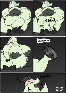 4_horns anthro areola belly big_areola big_belly big_breasts big_nipples black_spots blotchy_areola border breasts building building_destruction chemical_plant destruction dialogue eating eating_building eyewear fingers fur glasses green_body green_fur hooved_fingers hooves horn huge_areola huge_belly huge_breasts huge_nipples macro male multi_horn navel nipple_dip nipples nude_anthro nude_male obese obese_anthro obese_male overweight overweight_anthro overweight_male pink_body pink_fur pink_wool power_plant solo speech_bubble spots spotted_hips spotted_shoulders stepping text towering wearing_glasses white_border wool_(fur) wool_hair living_lupis shawn_(living_lupis) bovid caprine kaiju mammal monster sheep 2025 absurd_res black_and_white comic digital_media_(artwork) english_text hi_res monochrome