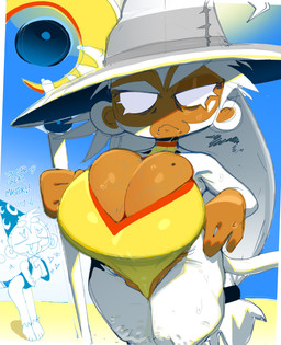 beach big_breasts breasts brown_inner_ear clothing duo eyebrows female fur hair huge_breasts long_hair long_tail one-piece_swimsuit outside swimwear tail thick_eyebrows vein veiny_breasts white_body white_ears white_eyebrows white_fur white_hair white_tail goatboydraws bloons_tower_defense ninja_kiwi wizard_monkey_(bloons) haplorhine mammal monkey primate hi_res