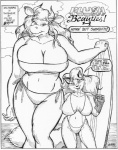 1998 anthro beach big_breasts bikini blonde_hair bovid bovine breasts canid canine cattle cleavage cleavage_overflow clothed clothing cloud cover cover_art cover_page duo english_text eyelashes female flowing_hair fluffy fluffy_tail fox fur greyscale hair half-closed_eyes horn huge_breasts humor long_hair long_tail looking_at_viewer mammal monochrome narrowed_eyes navel oscar_marcus outside pinup pose pun sea seaside side-tie_bikini size_difference smile standing string_bikini surfboard swimwear tail text tight_clothing two-piece_swimsuit vehicle water watercraft yellow_body yellow_fur