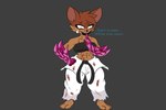 abs amethyst_(gem) anthro barefoot blood bodily_fluids crazy_eyes feet female gem karate_outfit looking_at_viewer sharp_teeth shush solo teeth text xionthedog rivals_of_aether olympia_(rivals_of_aether) mammal murid murine rat rodent 3:2 hi_res