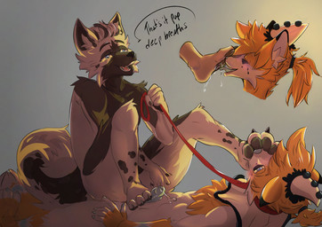 anthro blush blush_lines bodily_fluids bodily_fluids_drip bodily_fluids_on_penis chest_fur chest_tuft claws clown_costume clown_makeup collar dominant dominant_male dripping duo eyes_closed feet fluffy fluffy_chest foot_fetish foot_focus foot_lick foot_on_crotch foot_on_face foot_on_head foot_play fur genital_fluids hair leaking_precum leash leash_pull leashed_collar leashed_male licking male male/male multicolored_body multicolored_fur multicolored_tail narrowed_eyes on_lap open_mouth open_smile pawpads ponytail precum pressed_against_penis saliva saliva_drip saliva_on_foot saliva_on_tongue saliva_string sitting sitting_on_another sitting_on_ground sitting_on_lap smile tail toe_claws tongue tuft tabascomilk mats_(glasnir) tuskjumps canid canine canis domestic_dog fox mammal hi_res
