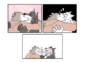 5_fingers anthro bite canine_teeth clenched_teeth clothing countershade_fur countershading duo eyebrows fingers fur grey_body grey_fur grimace hoodie hug humor kissing male male/male multicolored_body multicolored_fur open_mouth shirt simple_background sparkling_background surprised tank_top teeth tongue tongue_bite tongue_out topwear two_tone_body two_tone_fur st4rsbucks ash_(st4rsbucks) dirt_(st4rsbucks) canid canine canis mammal wolf 2025 comic digital_media_(artwork) flat_colors hi_res sequence