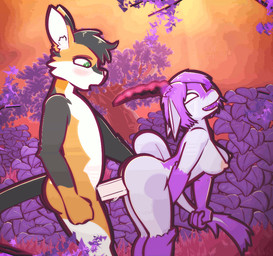 ambiguous_penetration anthro anthro_on_anthro anthro_penetrated anthro_penetrating anthro_penetrating_anthro areola bent_over biped black_body black_fur black_hair blush bouncing_breasts breasts breath claws duo fangs female female_anthro female_penetrated from_behind_position fur grass hair hip_grab horn leaf male male/female male_anthro male_penetrating male_penetrating_female nipples open_mouth open_smile orange_body orange_fur outside_sex panting penetration penile penile_penetration pink_areola pink_nipples plant purple_body purple_fur purple_hair purple_leaves red_grass ripples sex smile standing standing_sex tail tail_grab teeth white_body white_fur skashi95 hunter_(hhdrawer) calico_cat domestic_cat felid feline felis fish grinion mammal marine 2d_animation adobe_animate_(artwork) animated digital_media_(artwork) loop short_playtime