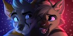 blue_eyes duo fur hair open_mouth smile teeth tongue sinalanf canid canine fox mammal 2021 digital_media_(artwork)