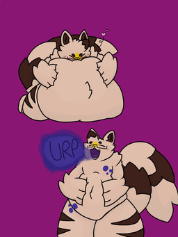 abdominal_bulge anthro belly belly_hugging belly_squeeze belly_squish big_belly burp_cloud burping digestion hug kiss_on_belly kissing male solo squish thick_thighs vore bad_woolf4 toast_(bad_woolf4) ambiguous_species 3:4 absurd_res hi_res