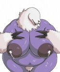 anthro areola big_areola big_breasts big_nipples bodily_fluids breasts claws eyeless fangs female fur genital_fluids huge_areola huge_breasts huge_nipples lactating monster_girl_(genre) navel nipples overweight overweight_anthro overweight_female presenting pubes puffy_areola purple_body purple_skin simple_background solo teeth vaginal_fluids vein veiny_breasts white_background white_body white_fur liarborn igraine chthon mammal 5:6