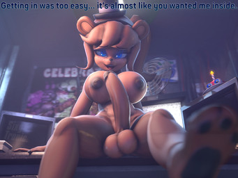 anthro balls big_balls big_breasts big_penis breasts feet foot_focus freckles genitals gynomorph intersex machine penis solo sixytronic cryptiacurves_(modeler) five_nights_at_freddy's fredina's_nightclub scottgames freddy_(fnaf) frenni_(cryptiacurves) animatronic bear mammal robot 3d_(artwork) 4:3 absurd_res digital_media_(artwork) hi_res