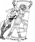 accessory anthro biped boots bottomwear breasts clothed clothed_anthro clothed_female clothing dominant dominant_anthro dominant_female duo eyelashes female female/female fluffy fluffy_tail footwear fur furgonomics hair high_heeled_boots high_heels holding_feather holding_object laugh legwear loincloth looking_at_another loose_feather navel one_eye_closed open_mouth open_smile raised_arms restrained restrained_arms restrained_legs shoes simple_background smile submissive submissive_anthro submissive_female tail tail_accessory thigh_boots thigh_highs tickle_fetish tickle_torture tickling tickling_belly tickling_sides tongue white_background ralftheralfman nintendo star_fox fara_phoenix krystal_(star_fox) canid canine fennec_fox fox mammal true_fox 2011 monochrome