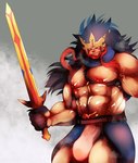 abs anthro balls biceps erection genitals male muscular nipples pecs penis solo weapon hatake nintendo pokemon crowned_sword_zacian generation_8_pokemon legendary_pokemon pokemon_(species) zacian