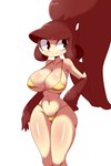 big_breasts bikini black_eyes black_hair breasts camel_toe clothed clothing female hair legwear partially_clothed smile solo swimwear tights two-piece_swimsuit yellow_bikini yellow_clothing yellow_swimwear lucyfercomic nintendo pokemon gaghiel's_mom generation_3_pokemon humanoid mawile pokemon_(species) 2:3 absurd_res hi_res