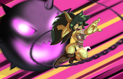 action_pose action_scene armor ball_and_chain big_ears breastplate chain clothing female giant_weapon green_body green_hair hair horn leg_scar magic_weapon mismatched_shoes motion_lines pose scar sharp_teeth solo teeth thick_thighs thigh_scar thong underwear yellow_eyes thenovika dungeons_and_dragons hasbro mario_bros nintendo wizards_of_the_coast fan_character rox_the_goblin chain_chomp goblin humanoid absurd_res hi_res