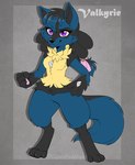 anthro biped black_body black_fur blue_body blue_fur blue_hair braided_hair breasts claws digitigrade featureless_breasts featureless_crotch female fur hair inner_ear_fluff pawpads paws purple_eyes small_breasts snout solo spikes spikes_(anatomy) text toe_claws tuft yellow_body yellow_fur cajunfoxnight nintendo pokemon valkyrie_(cajunfoxnight) canid canine generation_4_pokemon lucario mammal pokemon_(species) 2022 character_name signature