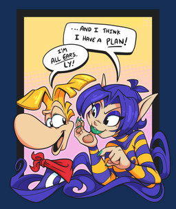 4_fingers arms_bent big_nose black_eyebrows black_eyes blonde_hair blue_clothing blue_eyelids blue_hair blue_shirt blue_stripes blue_tail blue_topwear bodysuit brown_pawpads claws clothed clothed_female clothed_humanoid clothed_male clothing dialogue duo exclamation_point eye_contact eyebrows eyelashes eyelashes_through_hair female female_humanoid finger_claws fingers floating_head fluffy fluffy_tail gesture gradient_background green_claws green_lips hair hand_gesture hand_pawpads humanoid_pointy_ears kerchief larger_female larger_humanoid lidded_eyes light lips long_ears long_tail looking_at_another male male_humanoid medium_hair multicolored_bodysuit multicolored_clothing multicolored_skinsuit name_drop name_in_dialogue neckerchief neckwear no_pupils not_furry open_mouth open_smile pawpads pink_tongue pointing pointing_at_another pointy_ears red_kerchief red_neckerchief shirt short_hair simple_background size_difference skinsuit slim_female slim_humanoid smaller_humanoid smaller_male smile smiling_at_another smiling_at_each_other speech_bubble standing striped_bodysuit stripes tail talking_to_another tan_body tan_skin teeth text thick_bottom_lip tight_clothing tongue topwear translucent translucent_hair underlined_text yelling yelling_at_another yellow_bodysuit yellow_clothing yellow_skinsuit raygirl rayman_(series) ubisoft ly_the_fairy rayman fairy humanoid raypeople_(rayman) tailed_humanoid 2026 alpha_channel colored digital_drawing_(artwork) digital_media_(artwork) english_description english_text hi_res lighting redraw