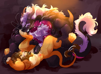 anthro anthro_on_anthro bdsm body_hair bondage bound chest_hair claws dominant dominant_anthro duo erection eye_contact feet foot_fetish foot_on_face forced fur genitals looking_at_another looking_at_partner male male/male muscular muscular_anthro muscular_male nipples pecs penis pubes questionable_consent rape_face sex sharp_teeth smile snarling teeth vein veiny_penis whiskers p1nktanuki_(twitter) mythology draco_(spacegodzilla) feng_lion dragon eastern_dragon felid feline lion lizard mammal mythological_creature mythological_scalie pantherine reptile scalie hi_res