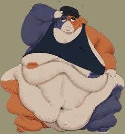 anthro beanie belly big_belly big_breasts black_body black_fur blush bodily_fluids breasts chubby_cheeks clothing double_chin eyelashes fat_arms fat_legs fat_rolls female fupa fur half-closed_eyes hand_on_head hat headgear headwear huge_belly hungover love_handles morbidly_obese morbidly_obese_anthro morbidly_obese_female multicolored_body multicolored_fur narrowed_eyes navel obese obese_anthro obese_female orange_body orange_fur overweight overweight_anthro overweight_female sagging_breasts solo standing sweat sweatdrop white_body white_fur yellow_eyes cloudboyo epic_games fortnite meow_skulls calico_cat domestic_cat felid feline felis mammal hi_res