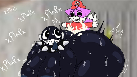 against_surface against_wall anthro big_breasts big_butt bodily_fluids breasts butt collar cosplay cross-eyed cum cum_inside cum_on_butt cumsplosion dipstick_tail dominant dominant_female drooling duo facial_scar female fur genital_fluids heart_pupils heart_symbol huge_breasts huge_butt looking_back male male/female markings penetration pink_body pink_fur pink_tail pinned_by_butt plap saliva scar sharp_teeth size_difference spiked_collar spikes sweat tail tail_markings teeth text tongue tongue_out white_body white_fur white_tail_tip domlol mario_bros nintendo super_mario_64 gigi_(thecoatl034) moss_(domlol) canid canine chain_chomp fox mammal 16:9 colored widescreen
