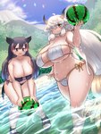 2024 3:4 5_fingers ahoge animal_humanoid big_breasts bikini biped black_bikini black_clothing black_ears black_hair black_swimwear black_tail blush bovid bovid_humanoid bovine bovine_humanoid breasts brown_eyes brown_hair brown_highlights cleavage clothed clothing cloud colored curvy_figure day detailed_background digital_media_(artwork) dripping duo eye_patch_bikini eyelashes female female_humanoid fingers food footwear forest front_view fruit full-length_portrait grey_eyes hair hair_over_eye hi_res highlights_(coloring) holding_food holding_fruit holding_melon holding_object holding_watermelon horn huge_breasts human_and_animal_ears humanoid humanoid_hands kemono_friends light_body light_skin long_hair looking_at_viewer mammal mammal_humanoid melon mo23 monotone_hair mountain mountain_tapir_(kemono_friends) multi_ear multicolored_hair nature navel one_eye_obstructed open_mouth open_smile outside pale_skin partially_submerged plant pond ponytail portrait pupils sandals shaded shoes side-tie_bikini signature sky slightly_chubby smile standing standing_in_water string_bikini swimwear tail tapering_tail three-quarter_view tree two-piece_swimsuit two_tone_hair under_boob voluptuous water watermelon wet white_bikini white_clothing white_ears white_hair white_swimwear wide_hips yak_(kemono_friends) yak_humanoid yellow_tail