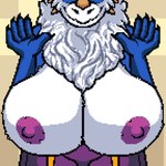 5_fingers anthro big_breasts blue_body blue_fur bottomwear bouncing_breasts bouncing_bulge breast_play breast_squish breasts bulge claws clothing erect_nipples fingers fluffy fluffy_ears fur grin grinning_at_viewer gynomorph hip_sway horn huge_breasts intersex looking_at_viewer multi_ear neck_tuft nipple_outline nipples one_eye_closed presenting presenting_breasts shirt shorts simple_background smile solo squish tail tail_motion tailwag tank_top topwear tuft wardrobe_malfunction white_body white_fur wink langui aziran aziran_(fluffybastion) niva_(fluffybastion) 1:1 animated short_playtime