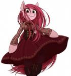 alternative_fashion clothed clothing dress female feral footwear fully_clothed hair j-fashion lacing legwear lolita_(fashion) long_hair looking_at_viewer pink_hair simple_background solo white_background umeguru friendship_is_magic hasbro my_little_pony pinkamena_(mlp) pinkie_pie_(mlp) earth_pony equid equine horse mammal pony 2015 digital_media_(artwork) full-length_portrait portrait