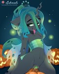 female female_penetrated feral genitals green_pussy improvised_sex_toy jack-o'-lantern masturbation penetration pussy solo tongue tongue_out vaginal vaginal_masturbation vaginal_penetration xsatanielx friendship_is_magic hasbro my_little_pony queen_chrysalis_(mlp) arthropod changeling 4:5 absurd_res hi_res