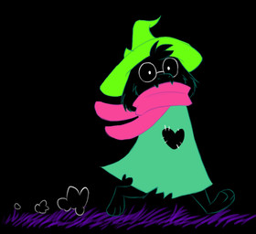 clothing eyewear fur glasses hat headgear headwear heart_symbol long_ears scarf simple_background solo walking tc-96 deltarune undertale_(series) ralsei bovid caprine darkner goat mammal 2018