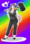 anthro biped black_nose breasts cleavage clothed clothing female footwear fur hair hammer heart_symbol high_heels long_hair looking_at_viewer maul multicolored_hair pink_body pink_fur purple_eyes rainbow rainbow_hair shoes solo sparklefur standing tail tools white_body white_fur wide_hips heartz heartz_(character) canid canine canis domestic_dog husky mammal nordic_sled_dog spitz wolf 2010 hi_res