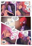 anthro avian bird blush breasts buck_(corablue) butt clothed clothing comic corablue deer dialogue english_text female hi_res male mammal nude rex_(corablue) text