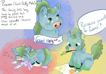 ambiguous_feral ambiguous_gender black_hooves blue_body blue_fur brush eyes_closed feral fur green_eyes green_hair green_tail hair happy hooves mouth_hold open_mouth paint_on_body paintbrush painting_(object) plushie sitting sleeping smile sound_effects tail teeth text tied_hair vowelless vowelless_sound_effect wings young young_ambiguous young_feral zzz lemoncurds fluffy_pony mythology equid equine fluffy_pony_(species) mammal mythological_creature mythological_equine pegasus english_text hi_res