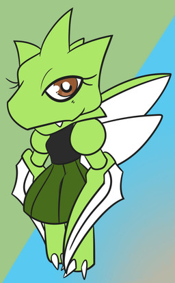 4_wings anthro anthrofied barefoot big_eyes black_clothing black_topwear blade_arm blue_background bottomwear breasts brown_eyes chibi claws clothed clothing cyan_background exoskeleton eyelashes facial_spikes fangs featureless_legs feet female gradient_background green_background green_body green_bottomwear green_clothing green_exoskeleton green_skirt green_wings grey_background half-closed_eyes head_spikes insect_wings jaw_spikes looking_at_viewer mouth_closed multi_wing narrowed_eyes non-mammal_breasts one_eye_obstructed one_eye_visible pokemorph segmented_arms simple_background skirt sleeveless_clothing small_breasts smile snout solo spikes spikes_(anatomy) standing tan_background teeth toe_claws topwear white_claws white_wings wings mythrica nintendo pokemon arthropod generation_1_pokemon insect pokemon_(species) scyther 2020 digital_media_(artwork) hi_res