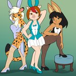 anthro breasts clothing ear_piercing ear_ring female fishnet_clothing jim_hardiman piercing playboy_bunny ring_piercing paoguu cutey_bunny cheetah felid feline lagomorph leporid mammal rabbit 1:1 absurd_res hi_res tagme