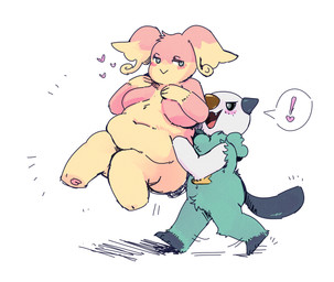 anthro anthro_on_anthro belly big_breasts biped black_eyes black_freckles blue_body blue_ears blue_fur blue_tail blush breasts brown_nose carrying_another carrying_partner closed_smile duo exclamation_point fangs featureless_crotch female female_anthro freckled_face freckles fur grey_eyes heart_symbol interspecies looking_aside male male/female male_anthro mouth_closed multicolored_body multicolored_ears multicolored_fur navel nude nude_anthro nude_female nude_male open_mouth overweight overweight_anthro overweight_female pink_body pink_ears pink_fur pink_tongue pokemorph romantic romantic_couple simple_background smile speech_bubble tail tan_body tan_ears tan_fur teal_body teal_fur teeth tongue two_tone_body two_tone_ears two_tone_fur walking weight_difference white_background white_body white_fur currentlytr_ash con_permiso_que_yo_si_subo_gordas nintendo pokemon audino generation_5_pokemon mammal mustelid oshawott pokemon_(species) 2026 digital_media_(artwork) hi_res