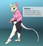 anthro blonde_hair clothed clothing definition female fully_clothed fur green_eyes hair solo stapler text tongue tongue_out white_body white_fur cybercorn_entropic sniglets cynthia_boggs mammal mouse murid murine rodent english_text