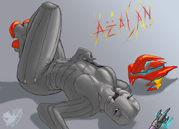 armor azal'an bodysuit breasts clothed clothing female grey_body grey_skin headgear helmet lying on_back open_mouth simple_background skinsuit solo tight_clothing sligarthetiger halo_(series) microsoft xbox_game_studios alien sangheili source_request unavailable_at_source