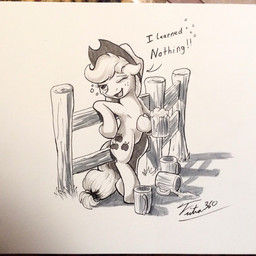 drunk female solo substance_intoxication text tsitra360 friendship_is_magic hasbro my_little_pony applejack_(mlp) earth_pony equid equine horse mammal pony 1:1 2014 english_text hi_res
