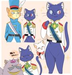 anthro blush clothing eyes_closed female heterochromia kemono male neck_bow prince royalty simple_background text hyaku_(artist) ghibli the_cat_returns prince_lune the_cat_king yuki_(the_cat_returns) domestic_cat felid feline felis mammal 2017 colored japanese_text shaded simple_shading translation_request