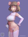 anthro big_breasts braces breasts brown_hair clothing female fur gloves hair handwear mostly_nude panties qr_code smile solo tan_body tan_fur underwear virgin_destroyer_sweater white_clothing yellow_eyes mellow_hops meme_clothing evelia_(mellowhops) humanoid mammal murid murine rat rodent hi_res meme