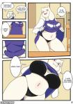 anthro big_breasts blush bra breasts chair clothed clothing dialogue female fur furniture horn looking_at_viewer mature_anthro mature_female panties red_eyes sitting smile solo speech_bubble standing text thick_thighs thought_bubble underwear undressing white_body white_fur wide_hips laundrymom undertale undertale_(series) toriel boss_monster_(undertale) bovid caprine mammal comic english_text hi_res