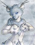 android anthro bodily_fluids breasts female fur hyena lactating looking_at_viewer machine mammal nipples nude robot ruaidri sine_(character) solo spotted_hyena