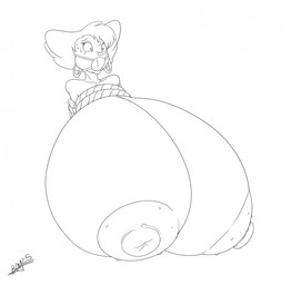 anthro areola arms_tied ball_gag bdsm big_areola big_breasts bodily_fluids bondage bound breast_bondage breast_squeeze breasts ear_piercing ear_ring female gag gagged hoop_ear_ring huge_areola huge_breasts hyper hyper_breasts montgomery_glands muffled nude nude_anthro nude_female open_mouth open_mouth_gag panicking piercing restraints ring_piercing rope rope_bondage rope_harness saliva saliva_string solo squeezing submissive submissive_anthro submissive_female sweat sweatdrop cricket-inc disney goof_troop peg_pete canid canine canis domestic_dog mammal hi_res monochrome