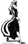 anthro backless_clothing backless_dress biped classy clothing dress evening_gown female footwear halterneck high_heels rear_view shoes solo tail brian_mcpherson vicki_(brian_mcpherson) mammal mephitid skunk striped_skunk 2007 black_and_white monochrome