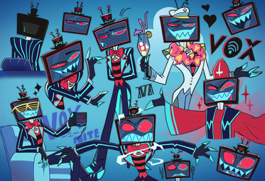 crossed_legs electronics for_a_head male multiple_poses pose priest screen screen_face sharp_teeth solo sparkles teeth television text m5mona hazbin_hotel hellaverse vox_(hazbin_hotel) demon demon_humanoid humanoid object_head screen_head tv_head character_name hi_res